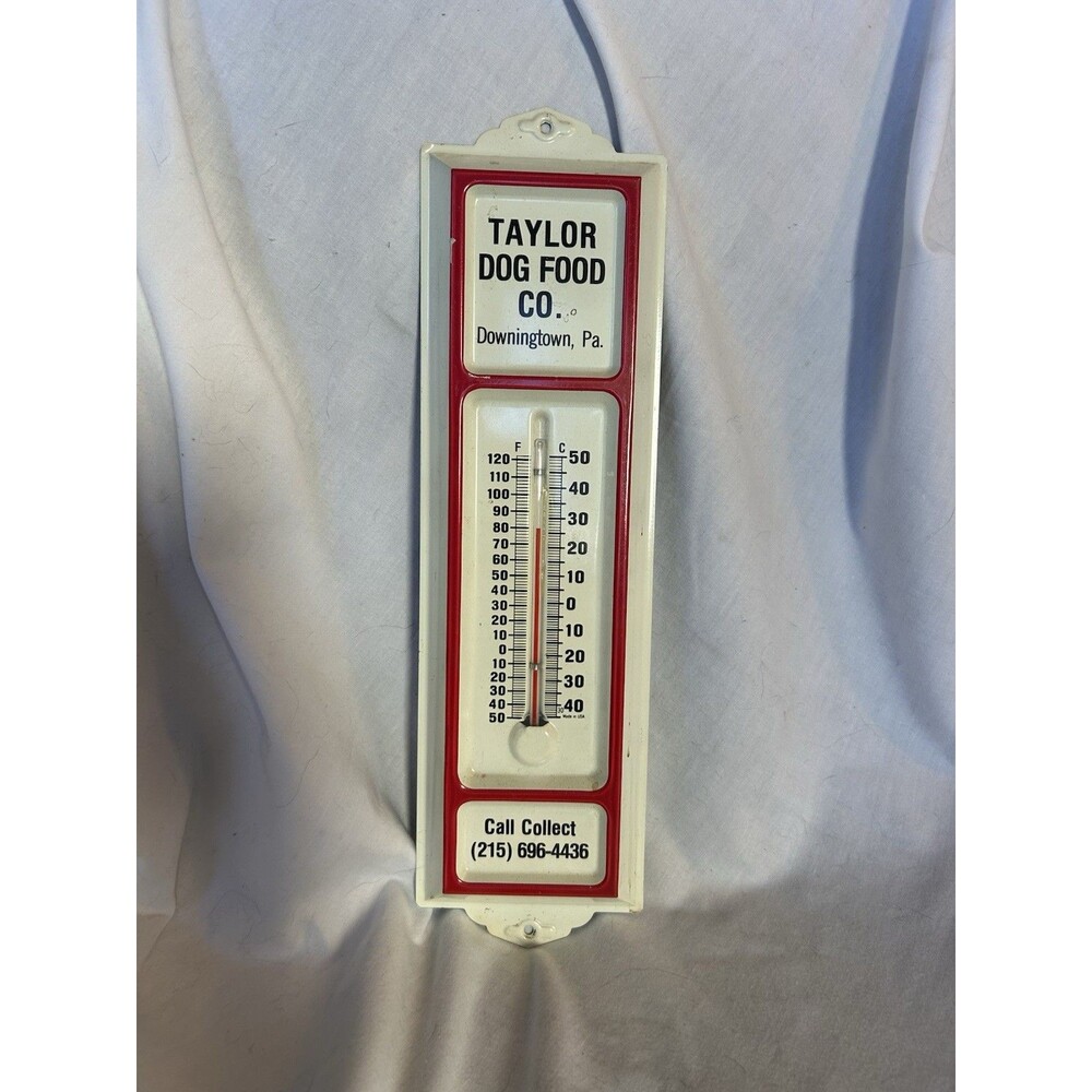 Vintage Taylor Dog Food Downingtown, PA Advertising Metal Wall Thermometer